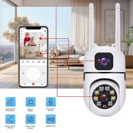Mini Dual Lens/Screen 2in1 PTZ+Bullet 5+5MP Full HD 1080 WiFi Wireless Indoor Camera