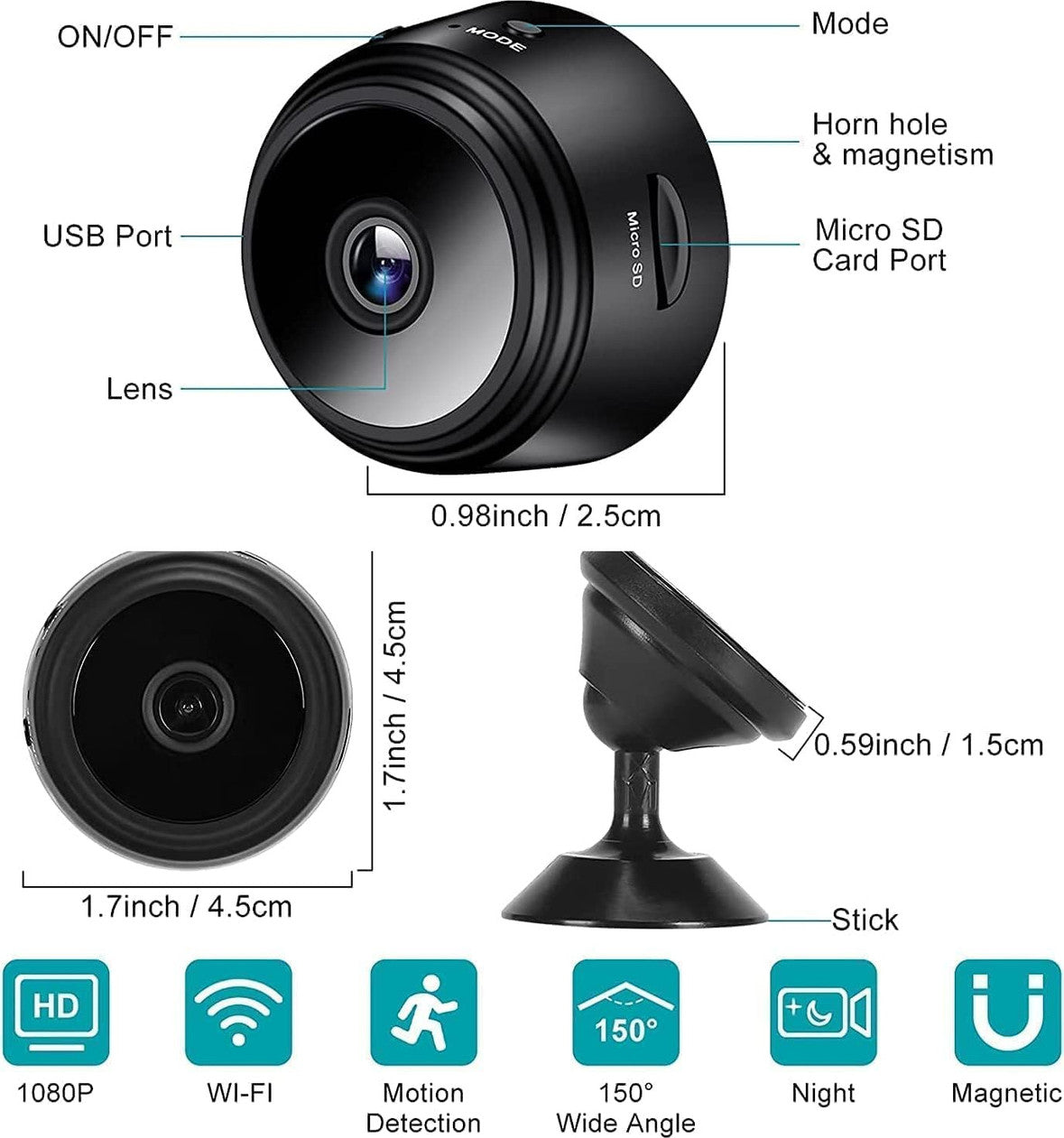 Wireless HD Camera |  Full HD Wi-Fi Wireless Security Camera| A9 1080P Mini Hidden Spy Camera |